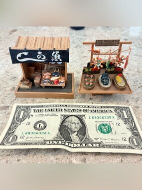 Lot of 10 Antique Japanese (1930s) Miniature Diorama Vendor Stalls